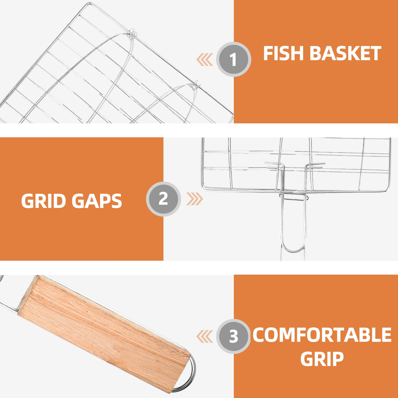 

2Pcs BBQ Fish Basket Grilling Tools Electroplated Iron Net Clip Generous Cooking Surface Heat Resistant H Prevent Food