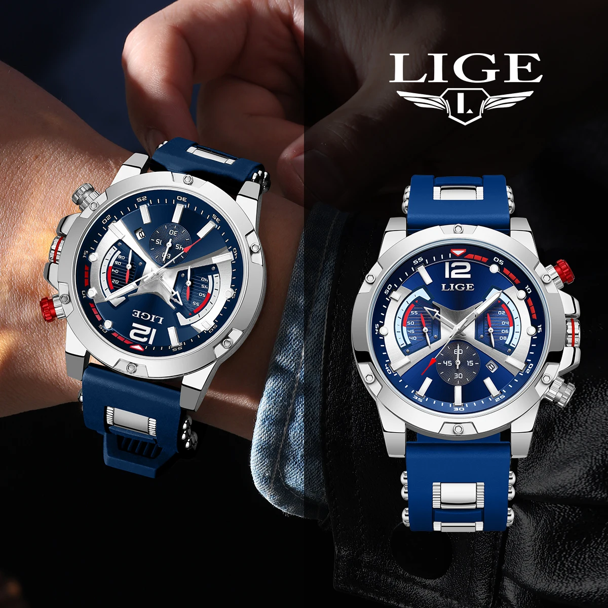 

LIGE New Fashion Mens Watches Top Brand Luxury Waterproof Wristwatch Chronograph Silicone Sport Watch For Men Quartz Date Clock