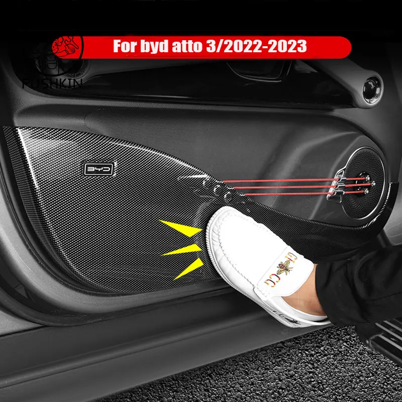 Carbon Fiber PVC Car Door Anti-Kick Pad Stickers Protector Films For BYD ATTO 3 2022 2023