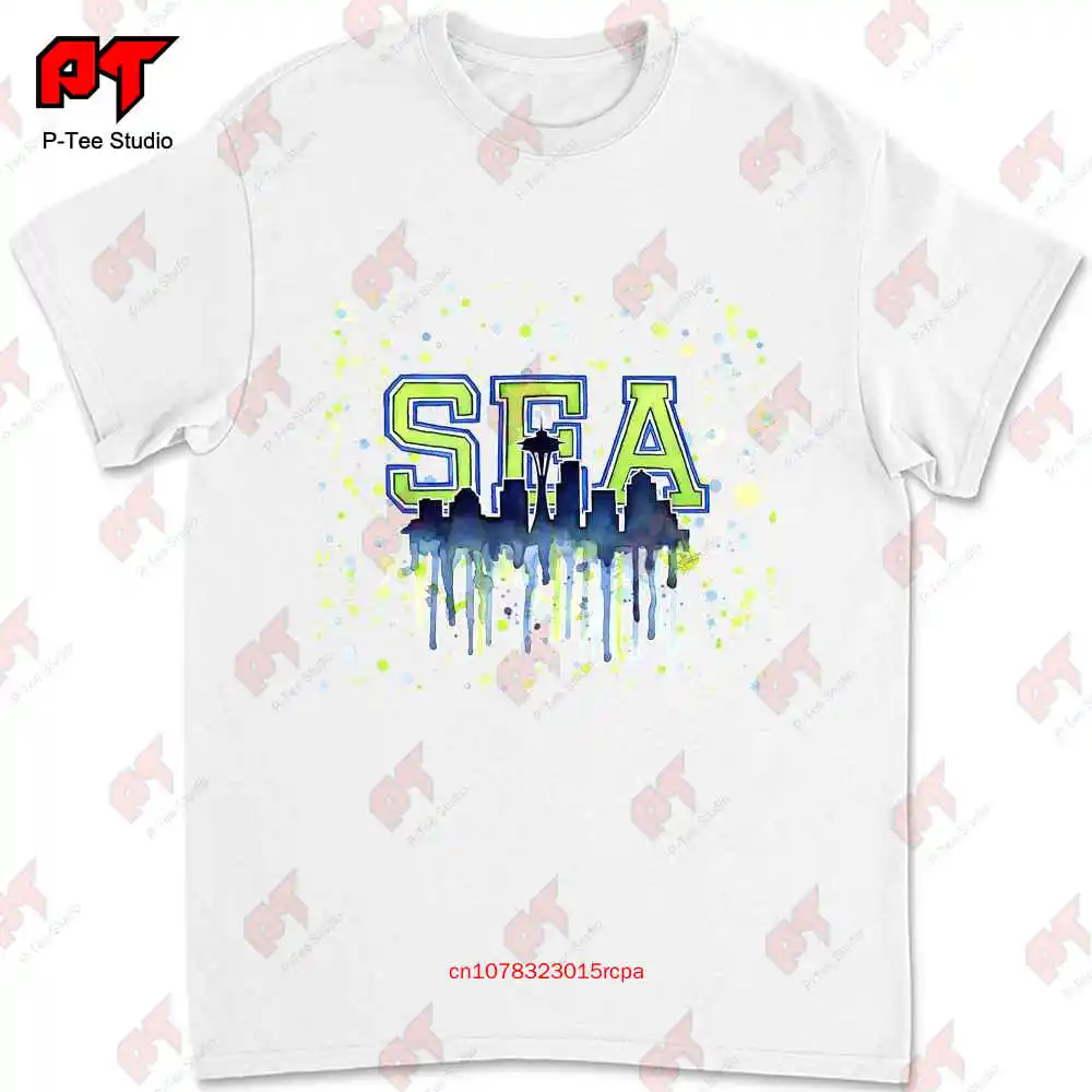 Seattle Watercolor 12Th Man Art Painting Space Needle Go Seahawks T Shirt XABN