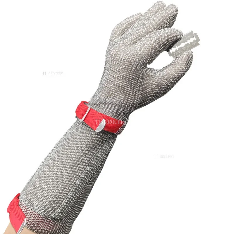 1pc High Quality 100% Stainless Steel Ring 304 Cut Resistant Butcher Protective Mesh Meat Extended Version Level 5 Worker Gloves