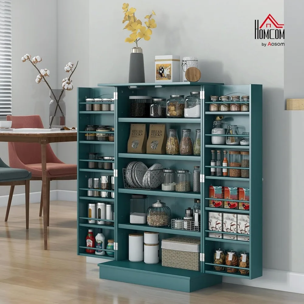 Mobiletto da cucina indipendente da 41" con 12 ripiani, doppie ante, portaoggetti regolabile in blu