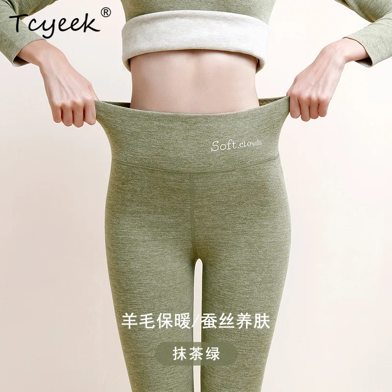 Tcyeek 1.4% cachemire velours pantalon chaud pour les femmes en peluche épaissi allongé taille haute pantalon avec une couche inférieure B30682QC