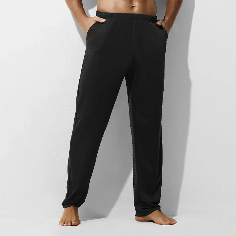 

5PCS Men's summer ice silk casual long pants, air-conditioned pants,thin spring and autumn loose large-sized summer home pants c