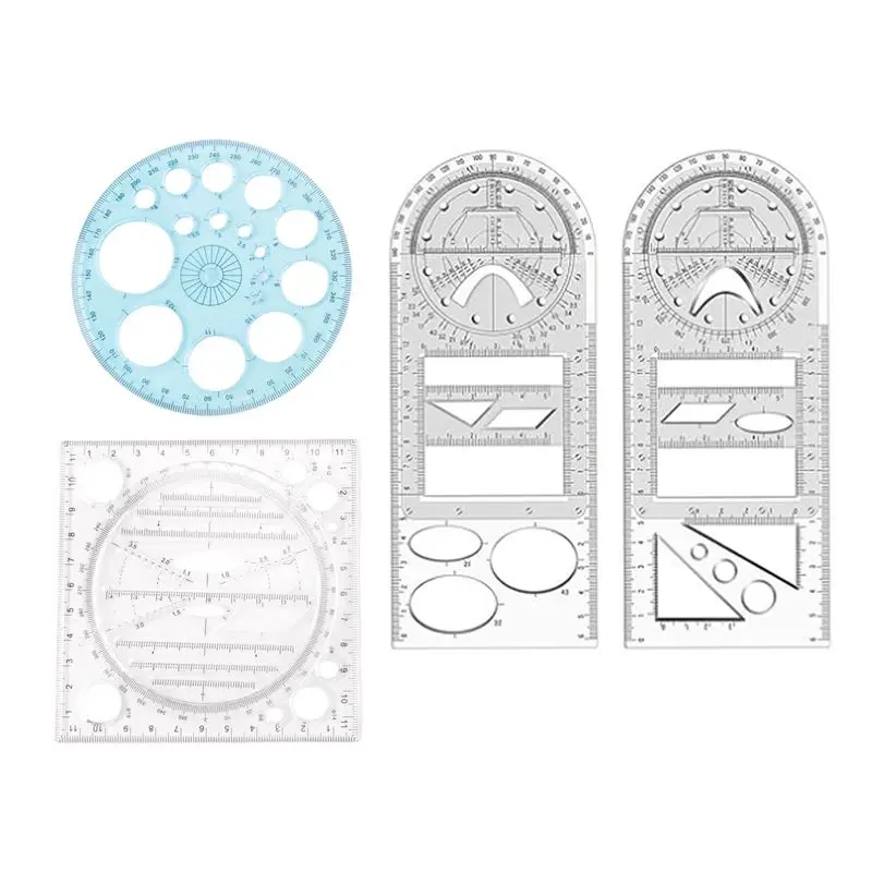 aee9-4pcs-多機能幾何学定規測定描画定規プラスチック数学ツール学生学校事務用品