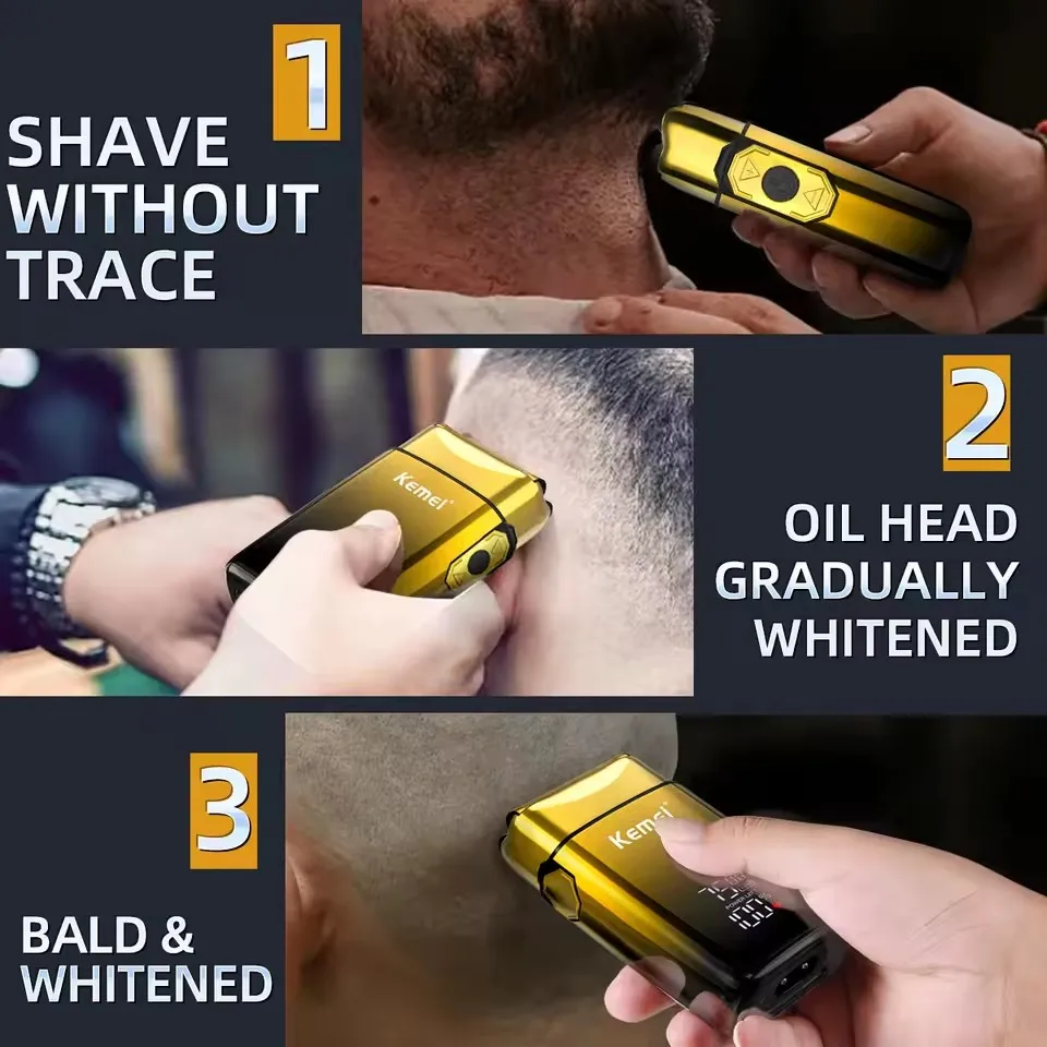 Kemei KM-TX10 Electric Shaver Rechargeable Hair Beard Razor Bald Head Shaving for Men Electric with LCD Display Haircut Machine
