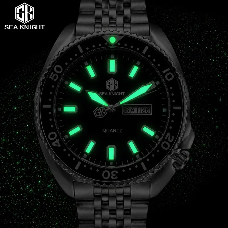 SEA KNIGHT New Luxury Business Quartz Watch for Man Design Rotatable Bezel Luminous Date Week Waterproof Men's Watch Male Cloc