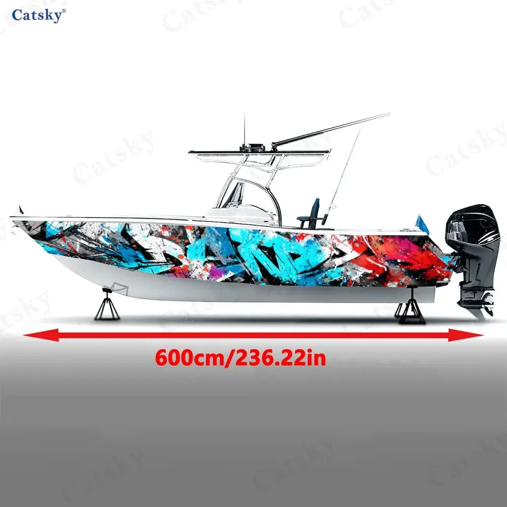 2Pcs Splatter Graffiti Boat Stickers, PVC Waterproof Durable Vinyl Wrap Decals for Fishing Boats, Durable and Stylish Design