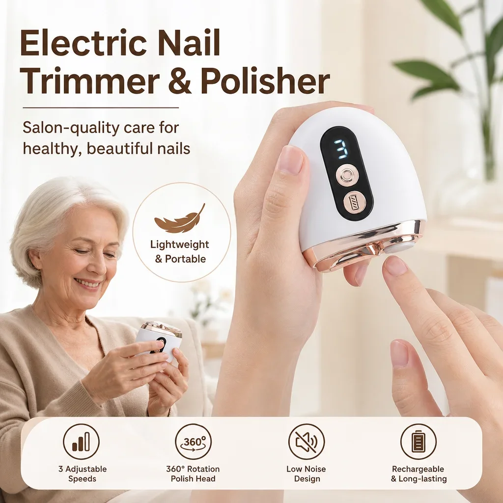 Electric Nail Clipper 2-in-1 Trimmer & Polisher with LED Light, 3 Speeds LCD Display Nail File, Catches Nail Clippings, Quiet for Baby Adults Seniors