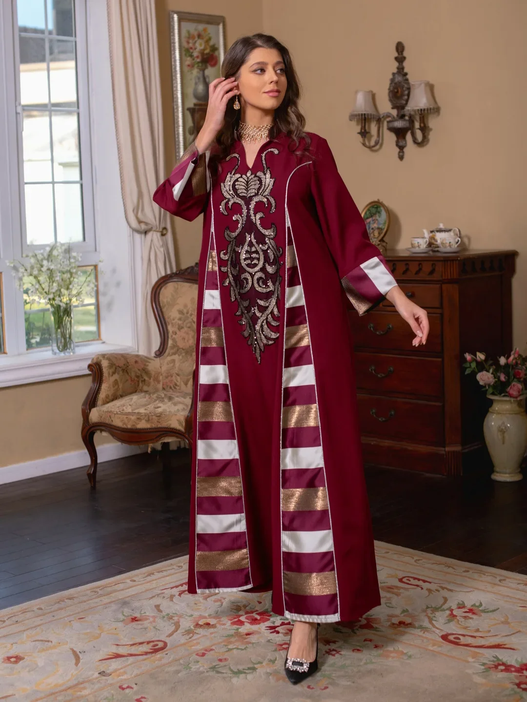 Marrocan Caftan Dress Dubai Clothing Luxury Saudi Arabia Turkish Navy Blue Burgundy Dress Women Elegant Party Embroidered Abaya