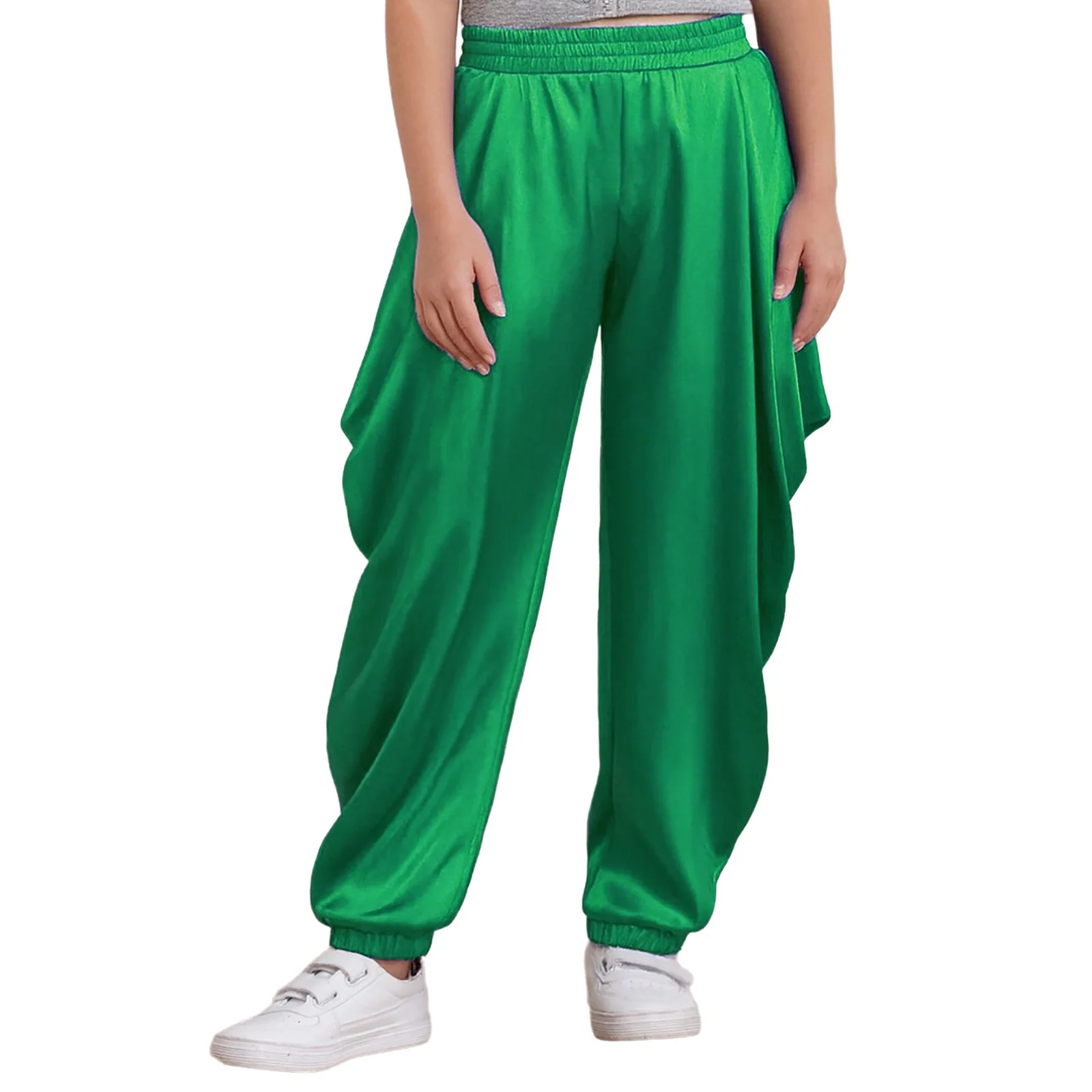 

Boys Arab Prince Cosplay Costume Satin Dhoti Pants Elastic Waistband Loose Baggy Trousers Halloween Raves Theme Party Role-play