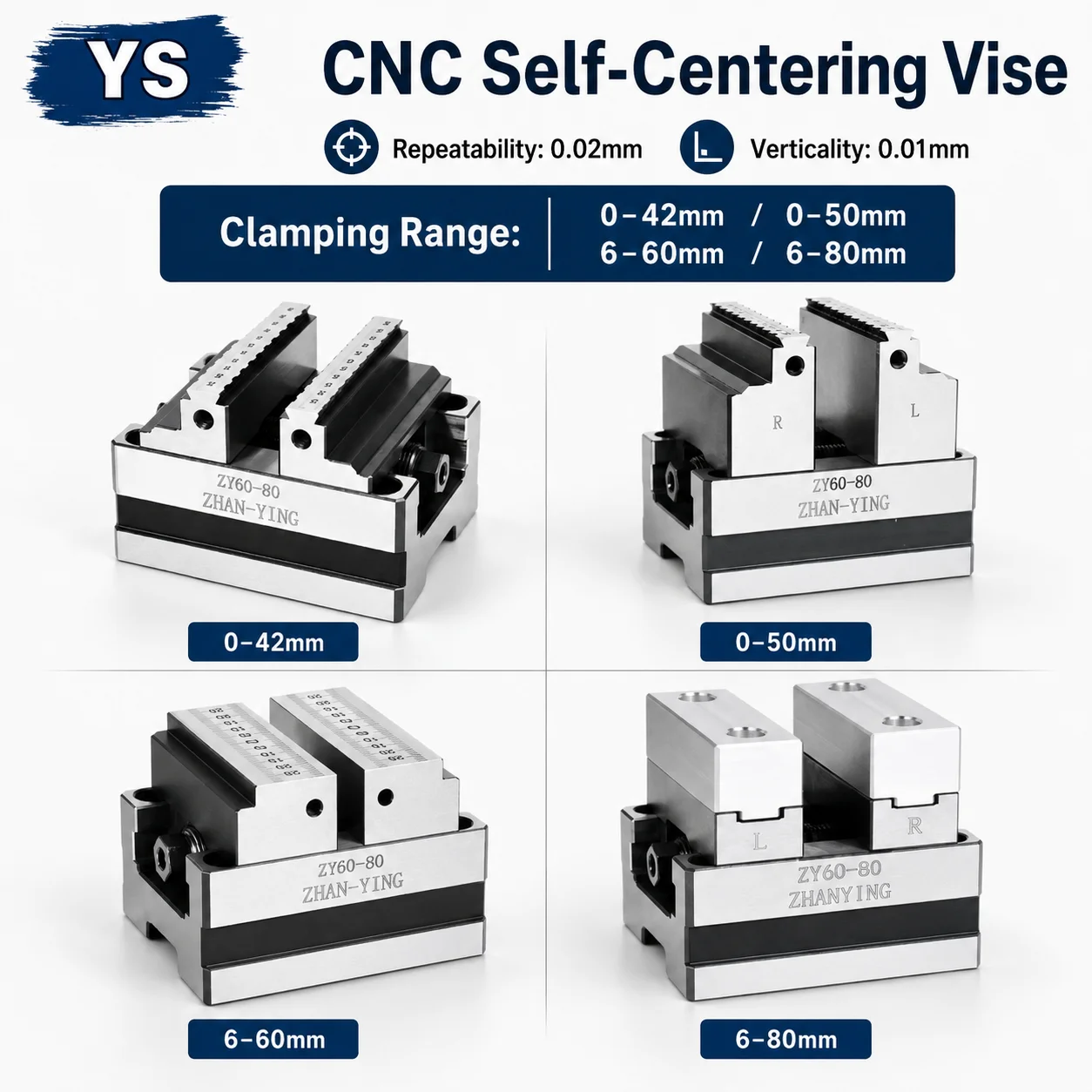 YS ZY60-80 ZY70-100 Four/Five Axis Turntable Fixture Self Centering CNC Vise CNC Machining Center Concentric Flat Nose Pliers