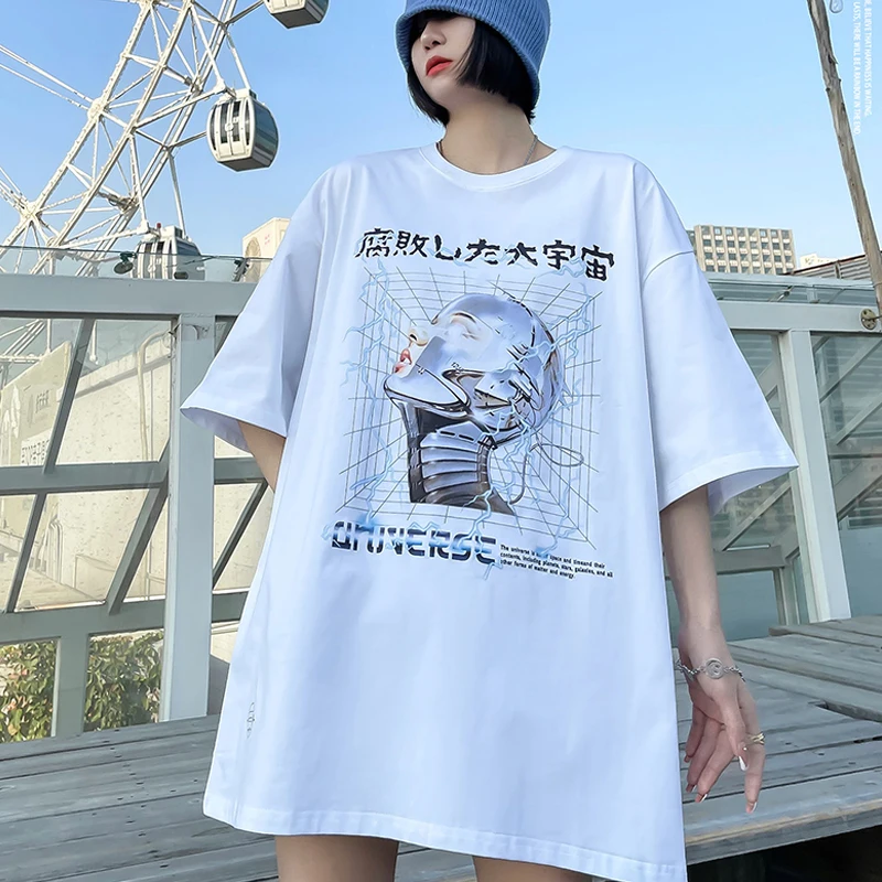 เสื้อยืด2022ขนาดใหญ่ผู้ชาย T เสื้อ Hip Hop Streetwear Lightning หุ่นยนต์อวกาศ Harajuku ญี่ปุ่นคันจิ Tops Tees แขนสั้น
