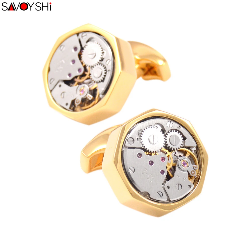 

SAVOYSHI Mechanical Immovable Watch Cufflinks for Mens Shirt Cuff Watch Mechanism Brand Cuff Links Designer Jewelry