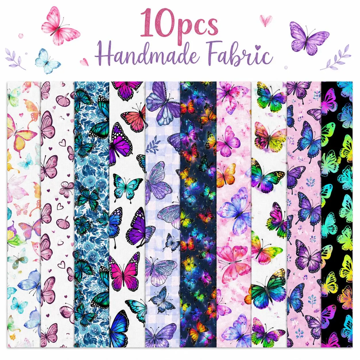 10Pc/Set,10 images 1pc Each, Size:6.3*50cm Colorful Butterfly Series Sliced Fabric Set Style Combination, Polyester Jelly Roll