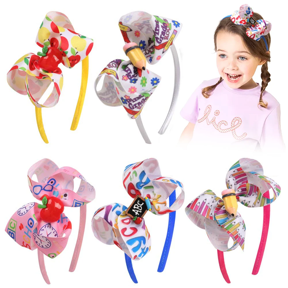 ncmama Back To School Girls Hairband Cute Handmade Hair Bow Headband Hair Band Children Hair Hoop Kids Headwear Hair Accessories