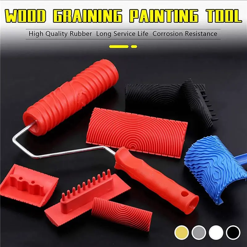 BAAG-16 Pcs Wood Graining Painting Tool Set, Rubber Empaistic Grain Pattern Roller With Handle, For DIY Wall Room Decoration