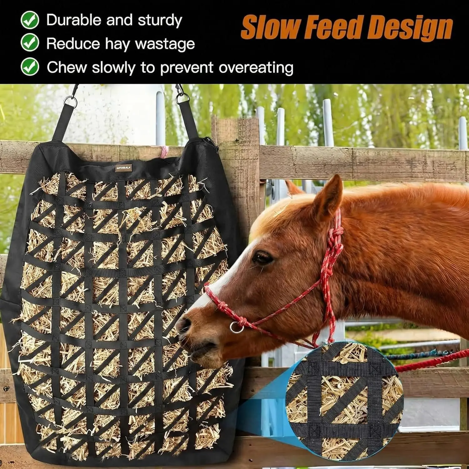 Hanging Horse Hay Bag, Large Capacity Oxford Cloth Horse Feeding Bag, Durable Horse Feed Bag Equestrian Hay Storage Pouch