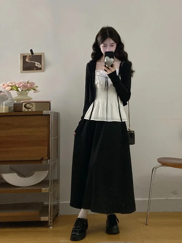

plus Size Women's Pure Desire Sle ter Cardigan Top High Waist Dra Skirt Two-Piece Set Spring New Arrival Commute Kor...