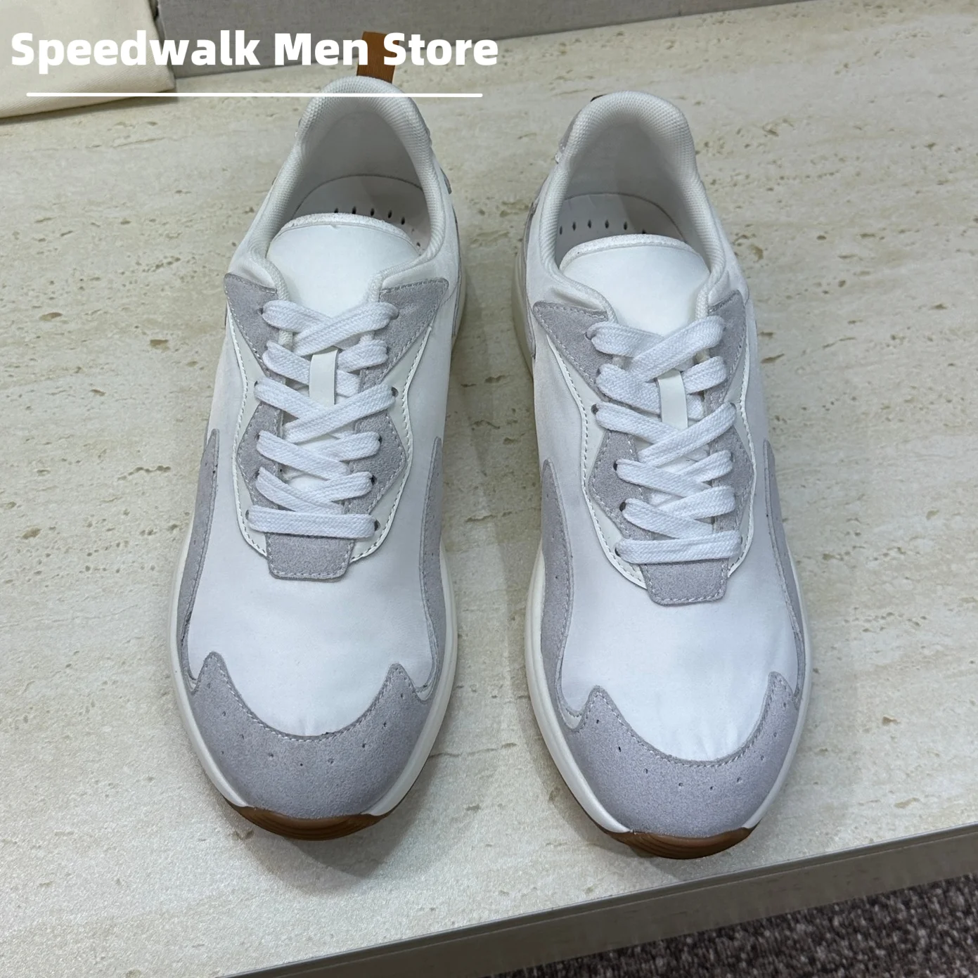 Men Nylon Suede Patchwork Running Sneakers Lace Up Low Top Cushioned Gum Sole Non Slip Walking Casual Trainers for All Seasons