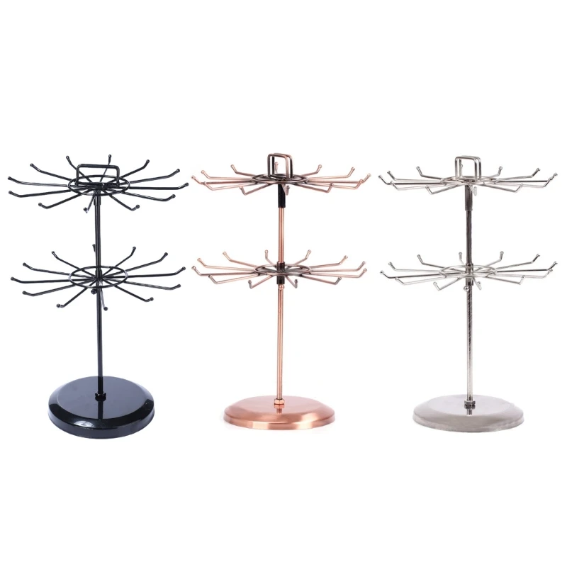 E0BF soporte organizador joyas giratorio Metal 2 niveles con ganchos estante exhibición para collares y pulseras