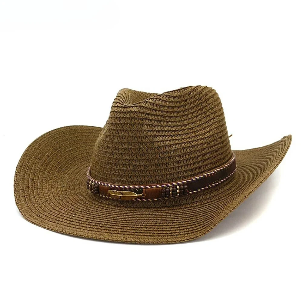 

Coffee Sun Hats for Men Women Straw Cowboy Hat Wide Brim Panama Beach Summer Hat Brand Vintage Decoration Fedora Caps Black