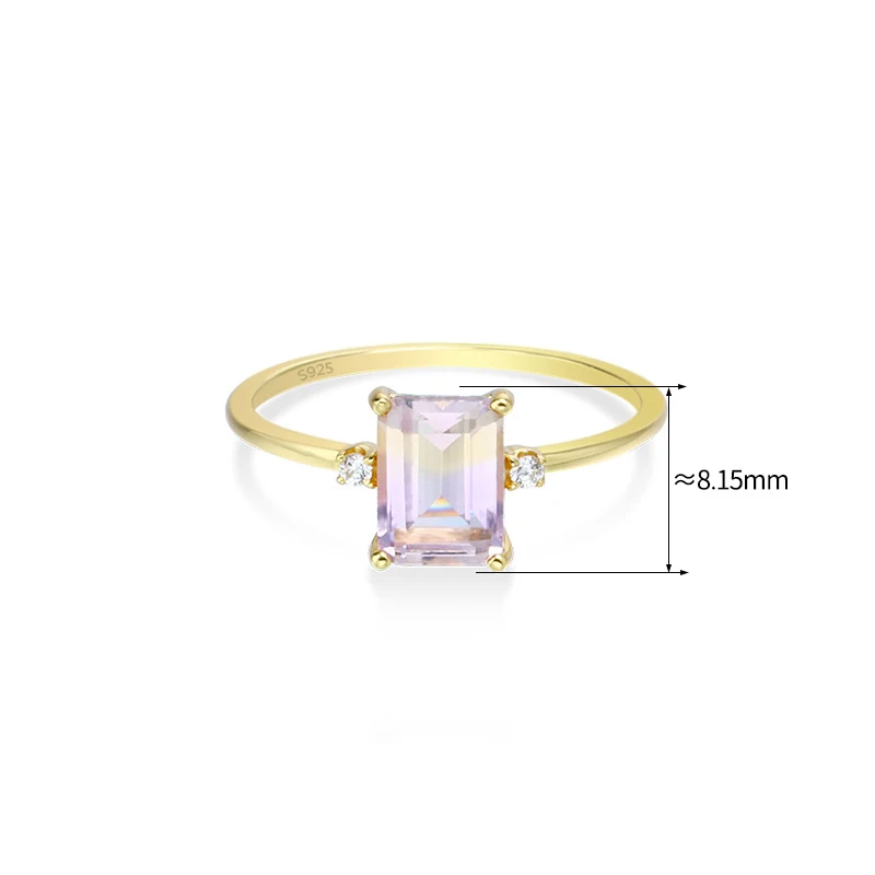 LAOOM Vintage Gemstone Rings Natural Ametrine Ring For Women Square Amethyst  925 Sterling Silver Gold Plated Fine Jewelry RI191