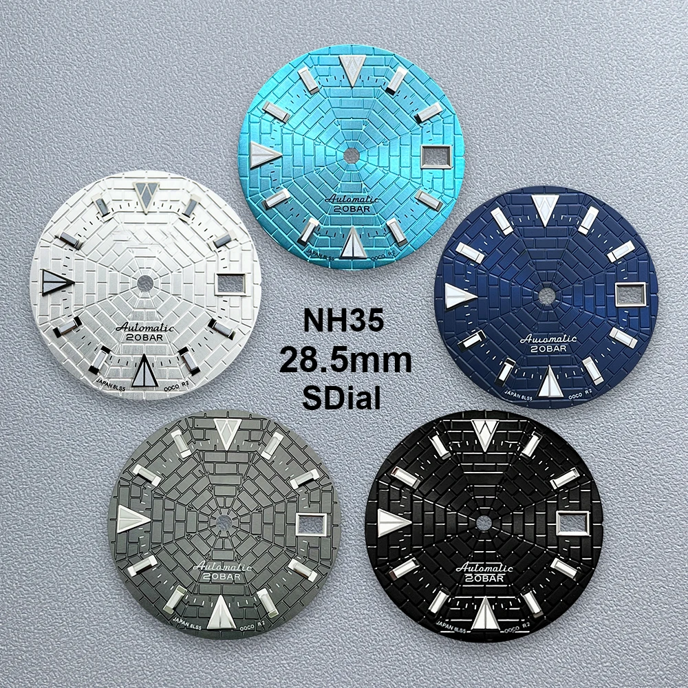 

28.5mm S Logo Cobweb Dial Suitable For NH35/NH36/7S Japanese Movement Green Luminous High Quality Watches Modified Accessories