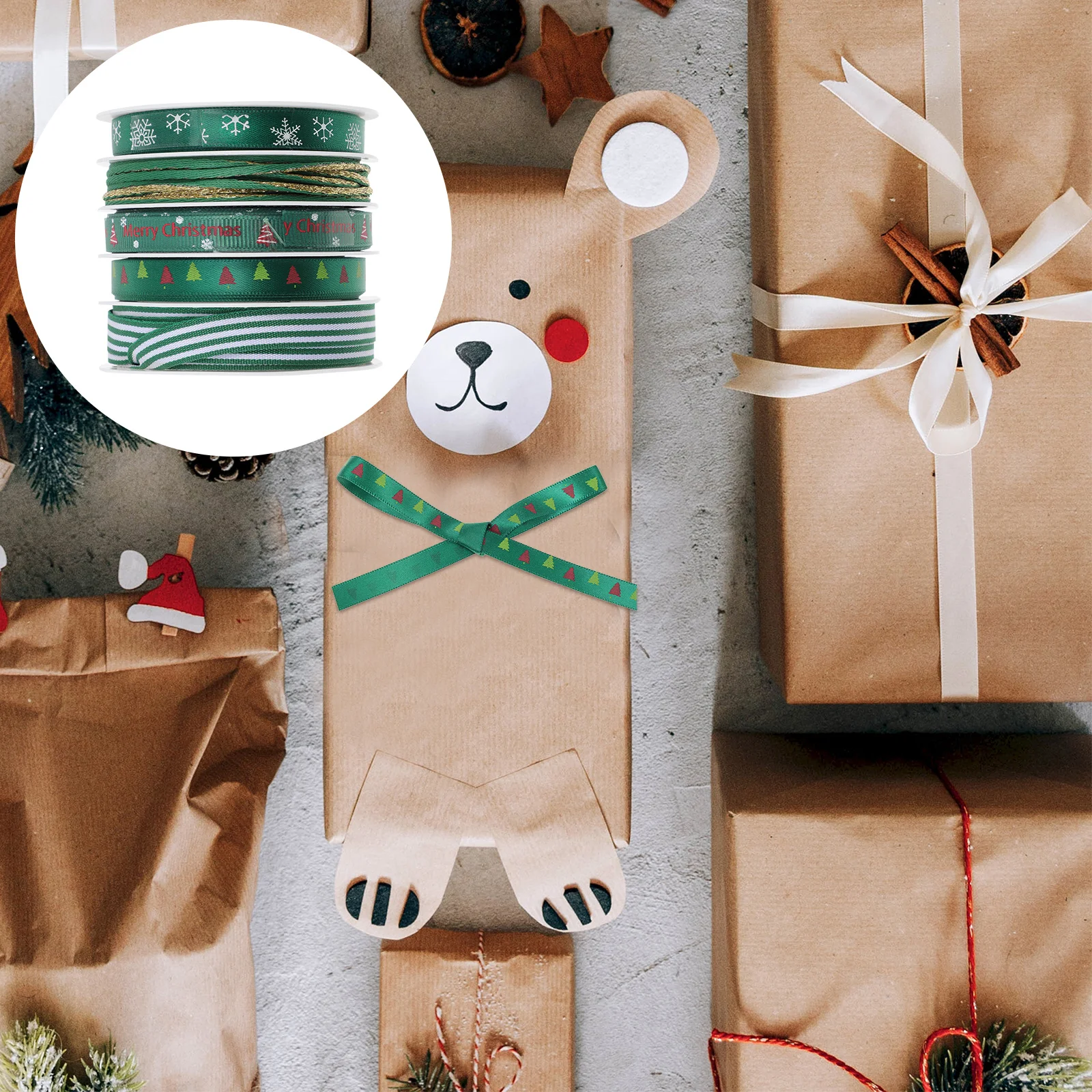 

5Pcs Christmas Packaging Ribbons Gift Wrapping Ribbon Rolls Printed Satin Decorative Ribbons for Party DIY Crafts