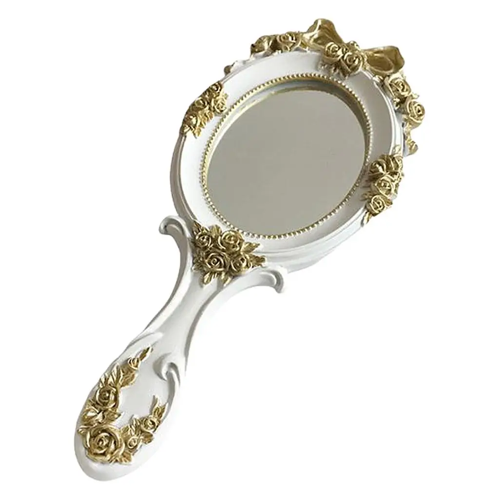 Retro Handheld Vanity Mirror Lightweight Resin Glass Decorative Dresser Ornament Compact for Teens Ladies