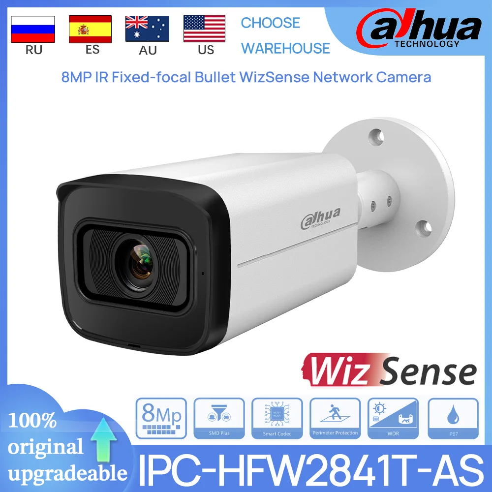 الأصلي داهوا 8MP كاميرا IP IPC-HFW2841T-AS 80M IR ثابت البؤرة رصاصة WizSense POE محيط حماية البحث الذكي IP67