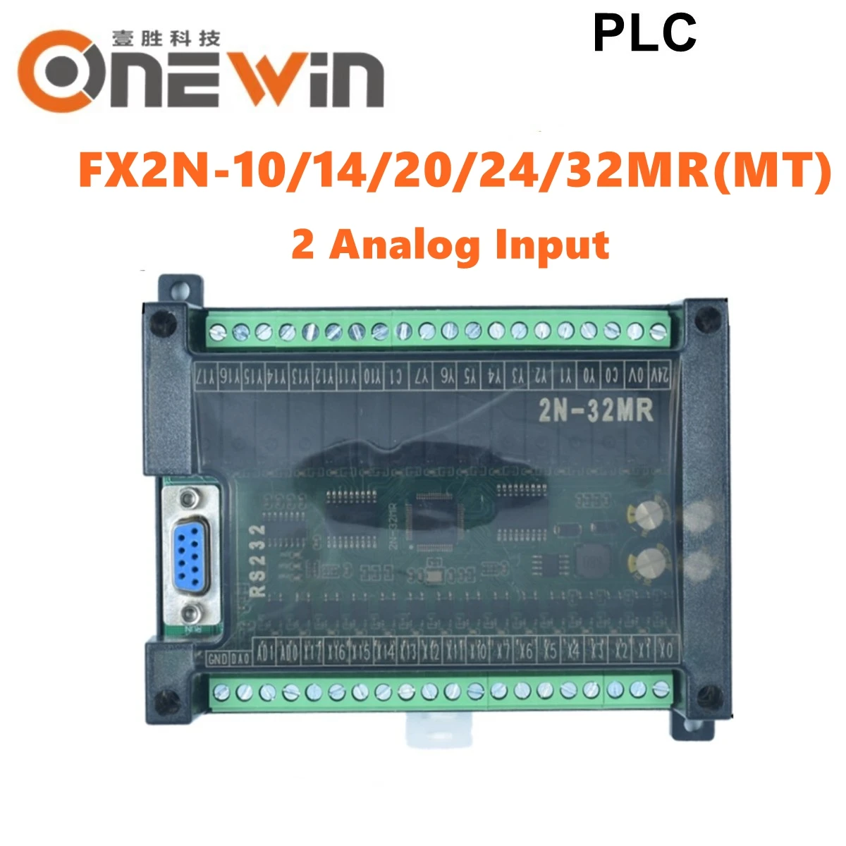 FX2N-10/14/20/24/32/MR/MT PLC Industrial Control Board 2 Analog Input Programmable Controller
