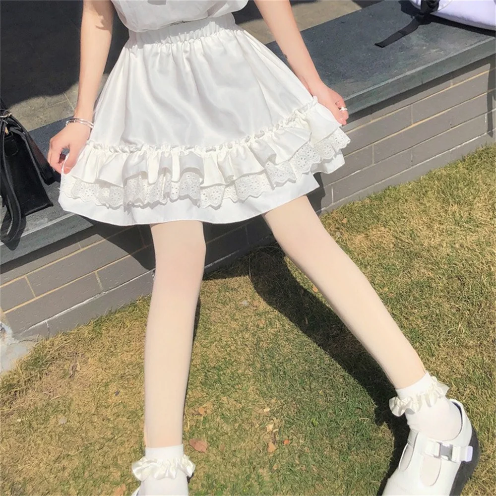 2025 Women Black White Lace Mini Baggy Sweet Skirts A-line Kawaii Clothes Girlish Summer All-match JapaneseTrendy Streetwear