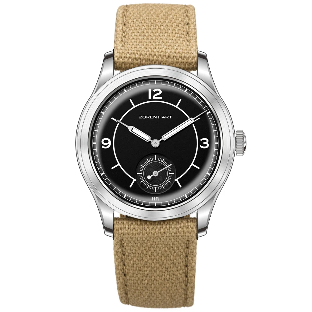 ZOREN HART Field Watch Retro Arrow Pilot Watch Black Men Mechanical Manual Hand Wind Watch ST17 Waterproof BGW9 Luminous