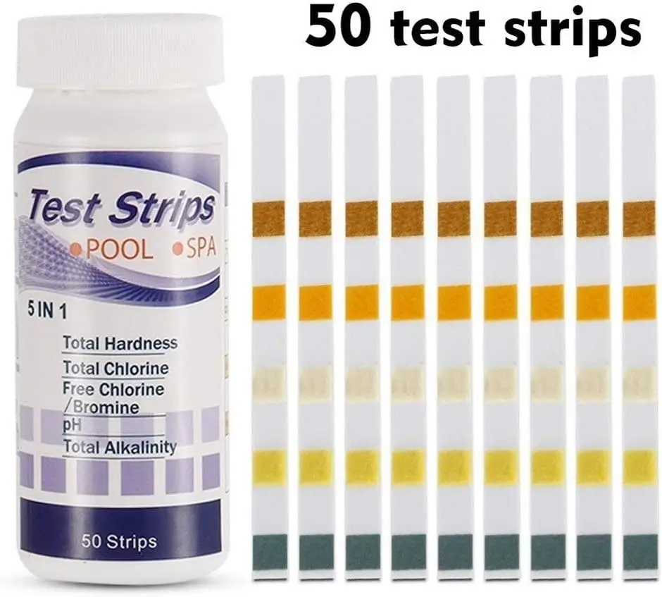 50 pcs Multipurpose 5 in 1 Chlorine PH Test Strips SPA Swimming Pool Water Tester Paper Hardness Tool
