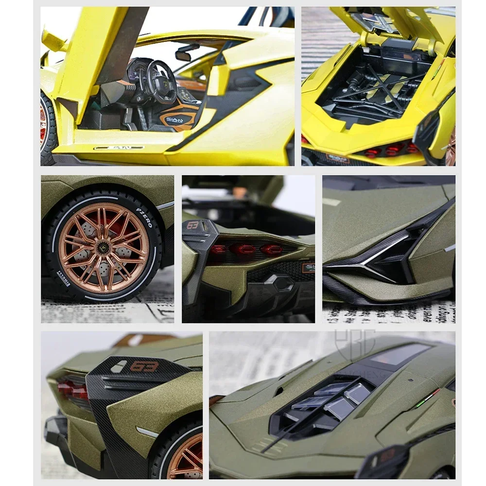 Lamborghini SIAN FKP37 modelo de carro para crianças, Alloy Diecast, Supercar, Alta Simulação, 4 Portas Abertas Coleções, Brinquedo para meninos, 1:18