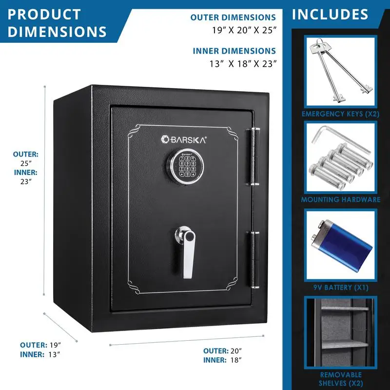 3.51 Cubic Feet Fireproof Safe Vault for Document and Valuables Storage