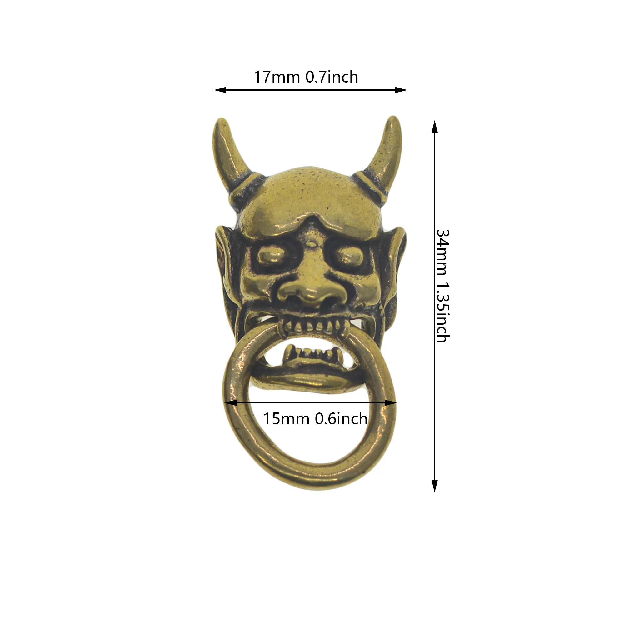 Retro Brass Gothic demon skull head Devil Japanese Jucky mask Hannya screw back lock Concho rivet with ring EDC zipper wallet