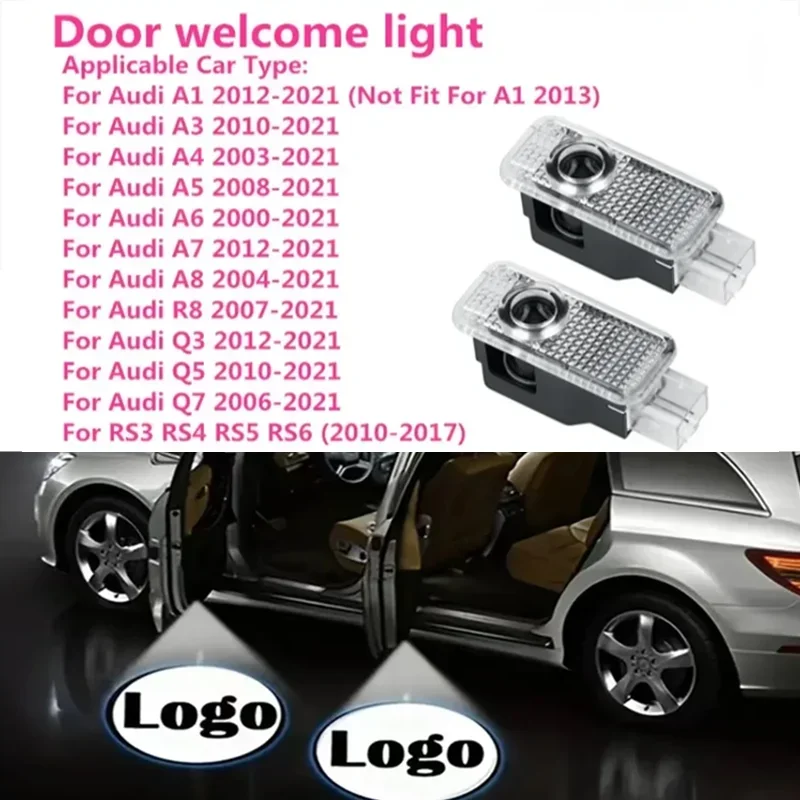 

2pcs car LED door welcome light is suitable for Audi A3A4B8 8pv6 A7A5Q7 B6B9s line Quttro RS Q3 Q7 S3 S4 S5 S6 car projector.