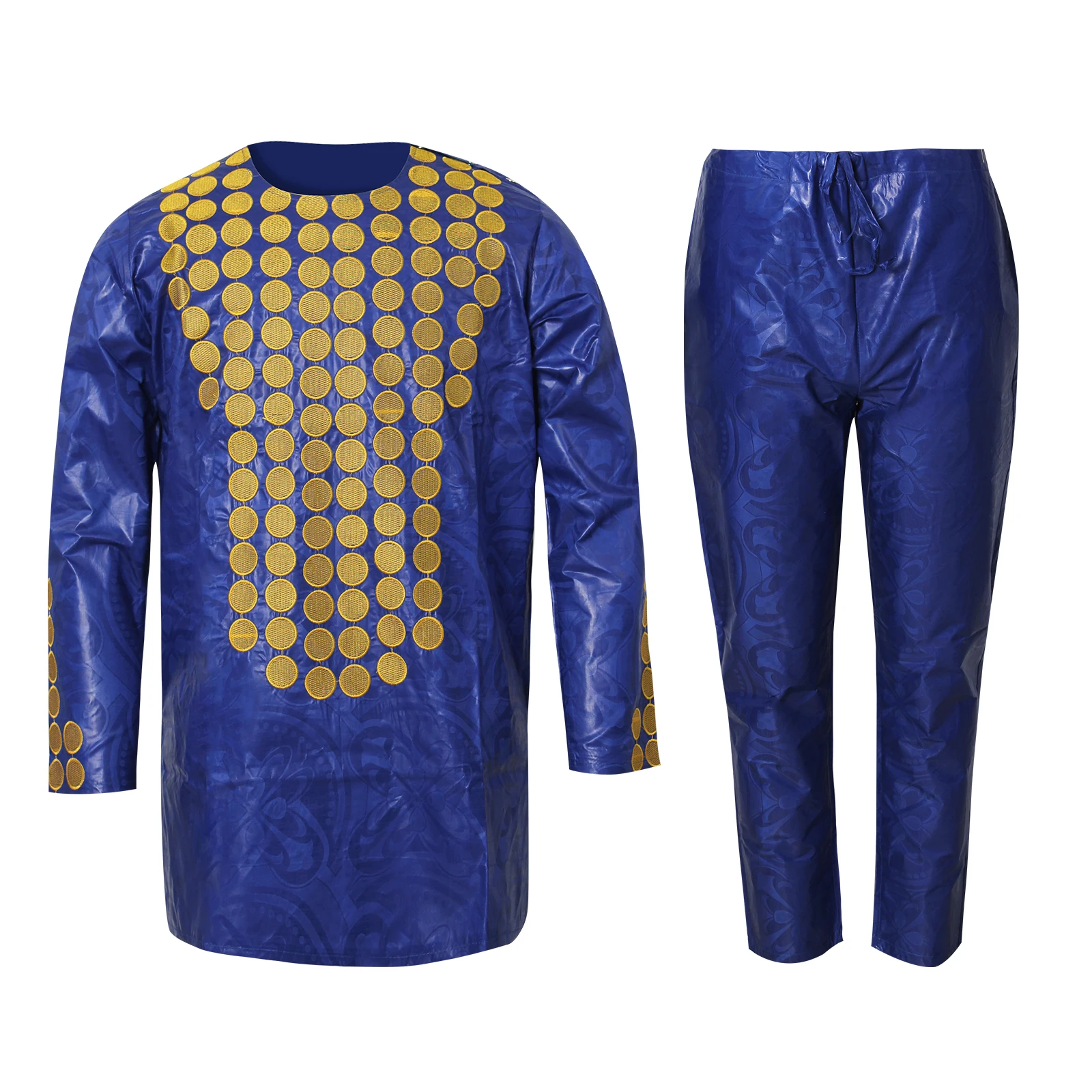 African Clothing For Men Traditional Bazin Riche Embroidery Design Top Long Sleeve 3 Piece Set