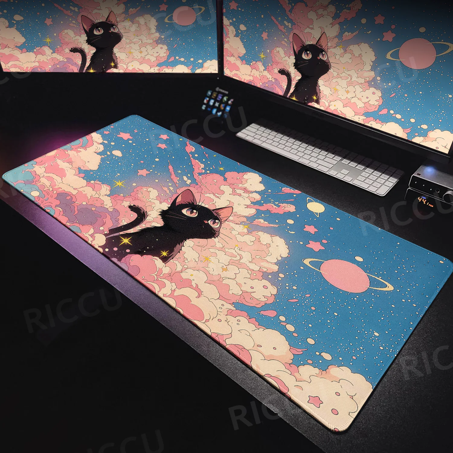 NEW Black Cat Clouds Fast Delivery Lock-edge Extended XXL HD Mousepad Kawaii Pink Dream Keyboard Pad Table Setup Protection Pads