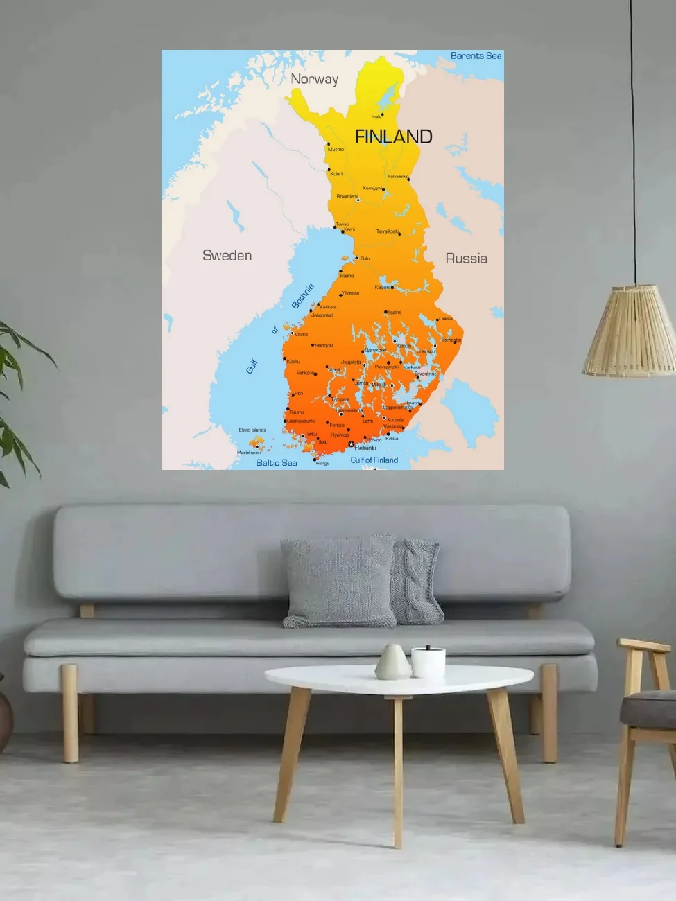 Finland Map, Print Art Canvas Poster, For Living Room Decoration, Home Wall Decor Picture