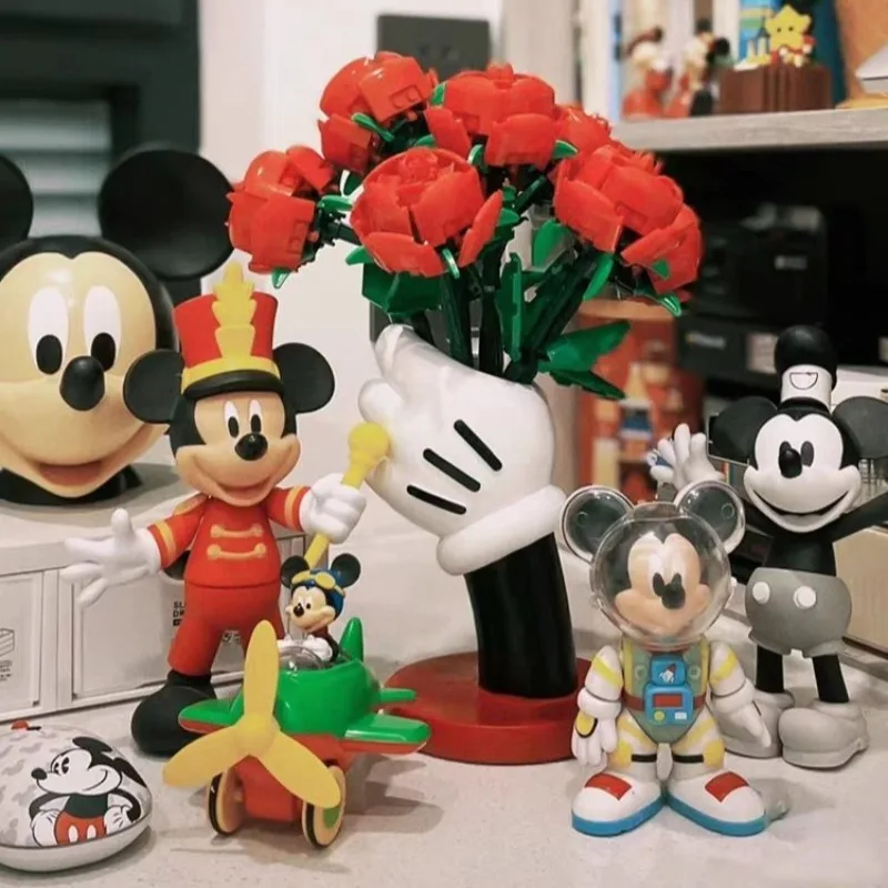 2024New Disney Mickey Figure Vase Mickey Ornament Lego Bouquet Home Ornaments Ins Style Internet Celebrity Style DIY Mickey Lamp