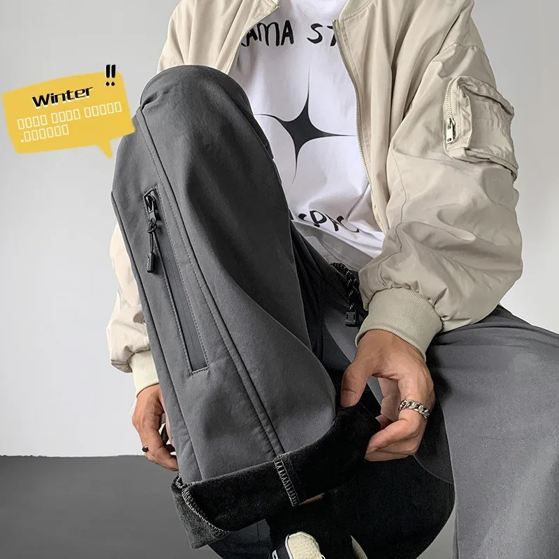 

Fce Lined Winter Outdoor Casual Pants Men's Windproof Waterproof Hiking Trousers Warm Workwear Loose Fit Elastic Waist