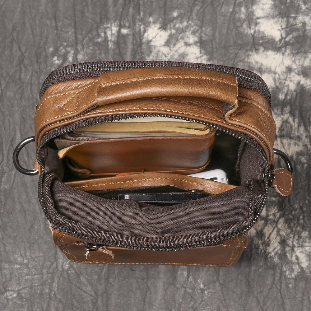 New Men's Genuine Leather Shoulder Bag - Premium Full Grain Crossbody Messenger Bag - Multi-Pocket Travel Sling Bag