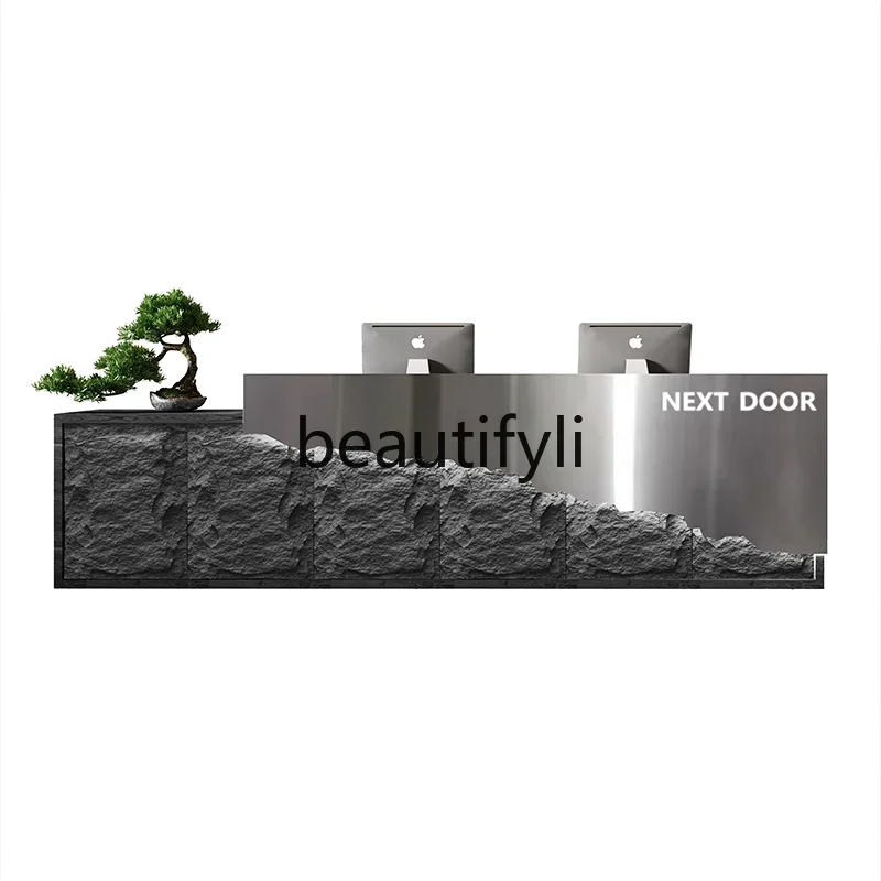 yj58 Retro Industrial Billiards Hall checkout page Bar Restaurant Hotel Stainless Steel Bar Gym, Reception Desk9344