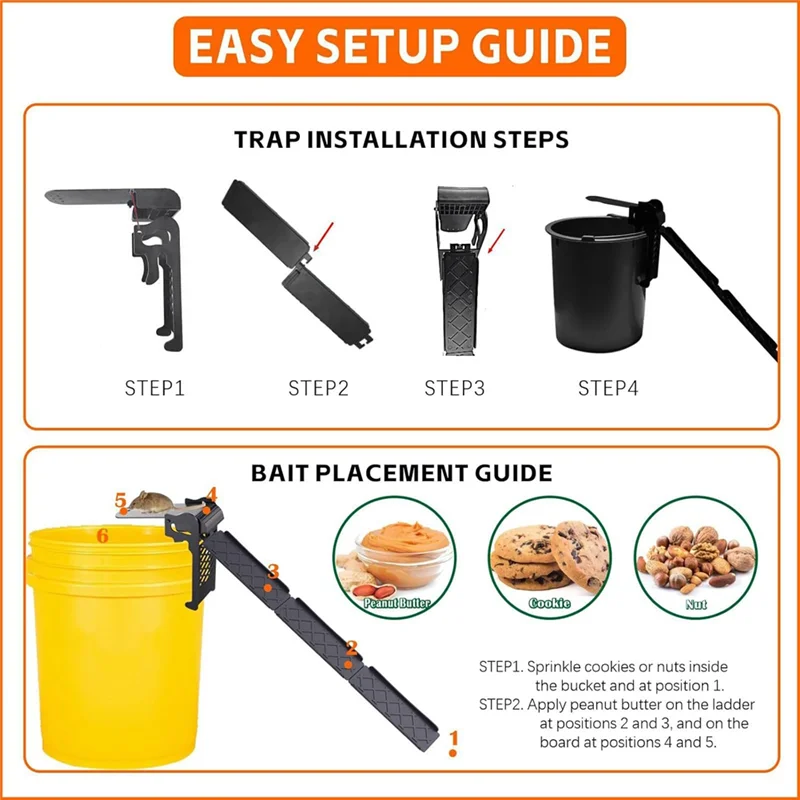 Walk The Plank Bucket Mausefalle – Humane Rattenfallen für den Innenbereich, 5 Gallonen oder größere Mäusefallen mit automatischer Rückstellung (2er-Pack) – B51B