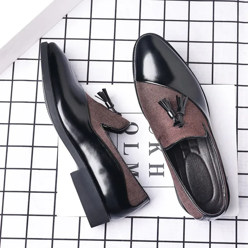 Mens Dress Shoes 2024 New Casual Leather Shoes Men Business Dress Leather Shoes Trend Versatile Loafers Pointed Toe Slip-On