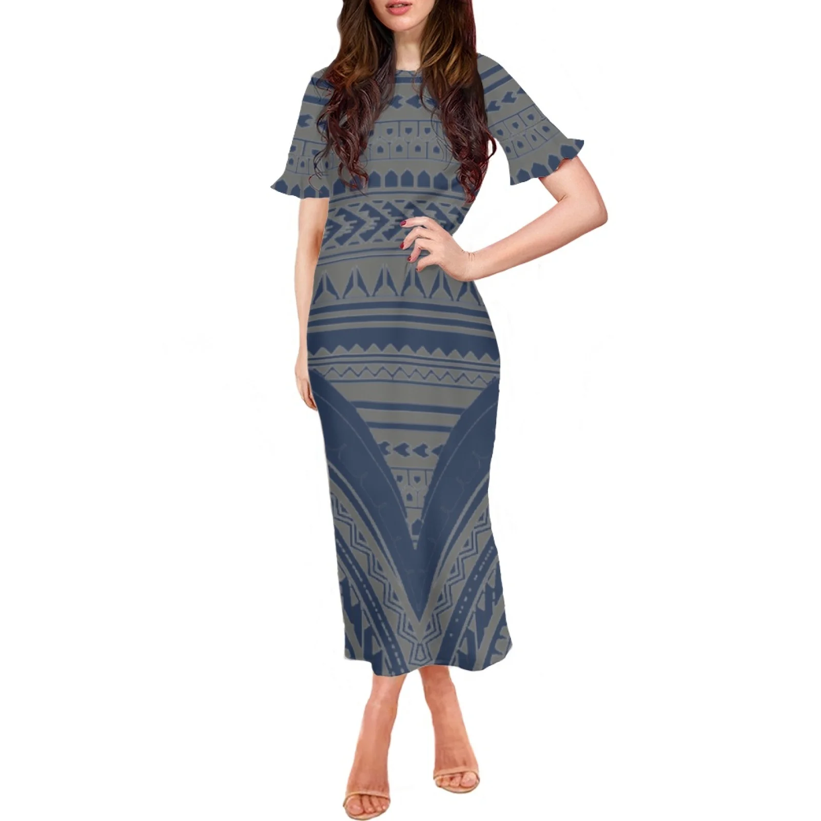 

New Design Beach Recreation Haitian Outfit Short Sleeve Summer Low-Cut Maxi Dress Sets Two-Piece Split Dress