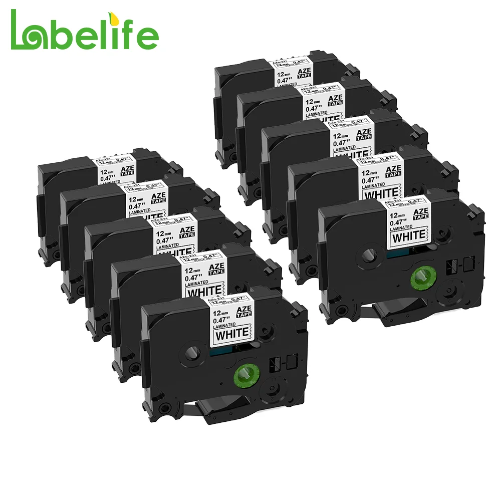

10PK 12mm TZ-White Label Lamination Ribbon Compatible for Brother TZe-231 Laminated Self-Adhesive White Label for P Touch PTH110